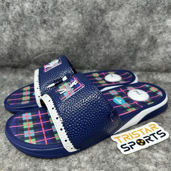 Reef Mulligan Golf Slide Mens Size 11 Blue Plaid Scottish Matters 2 Sandal - Picture 1 of 8